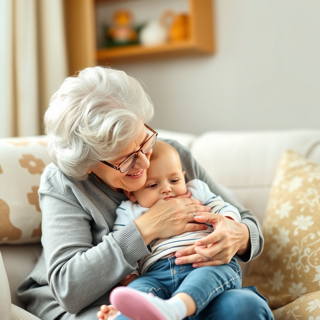 Grandmother Comforts Her Cute Toddler Grandchild