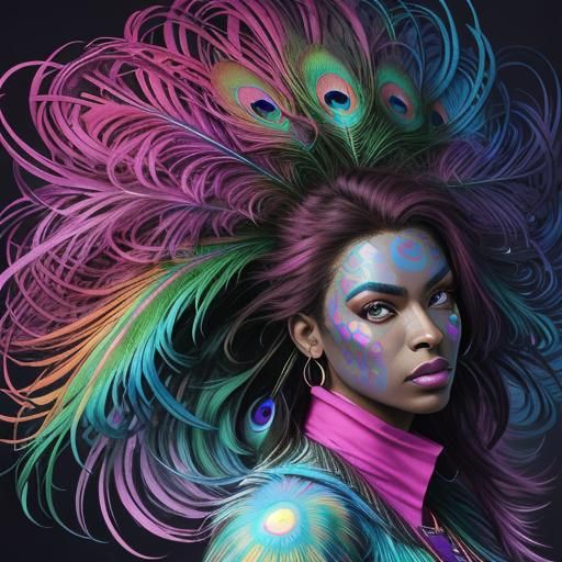 Peacock Woman in Comic Book Style Digital Art