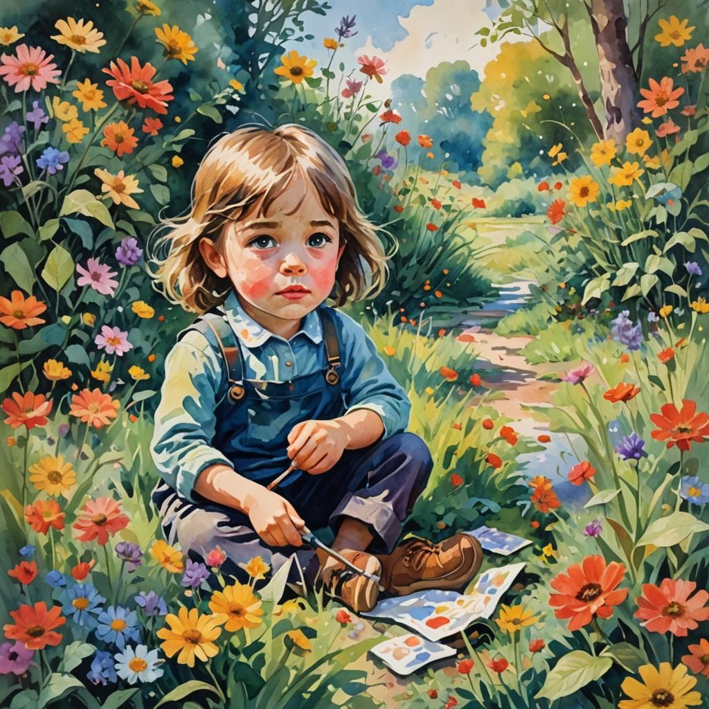 Fading Childhood Dreams in Gouache Watercolor Style