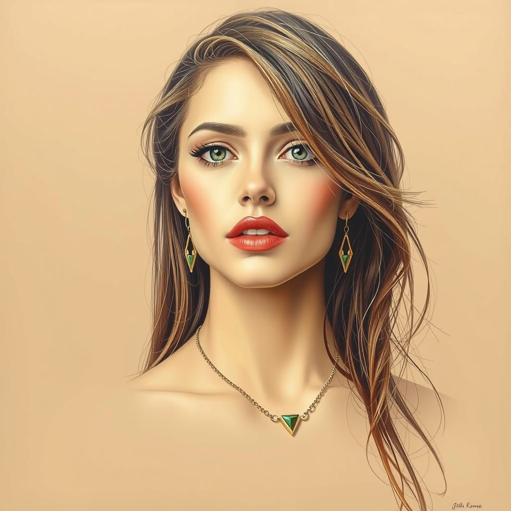 Elegant Woman in Retro-Futuristic Art Deco Style