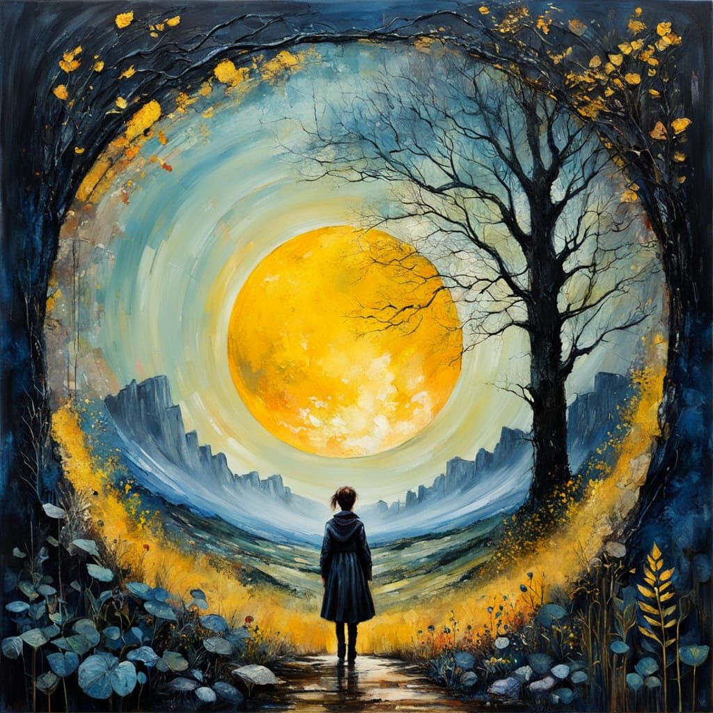 Expressionist Impasto Encaustic Painting with Golden Motifs