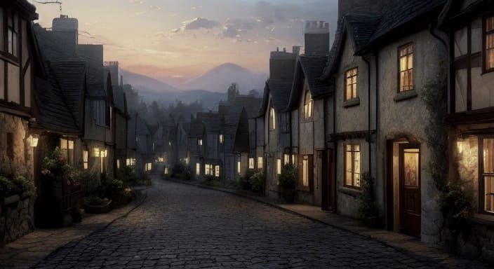 Kinkade Style Landscape With Cottage and River