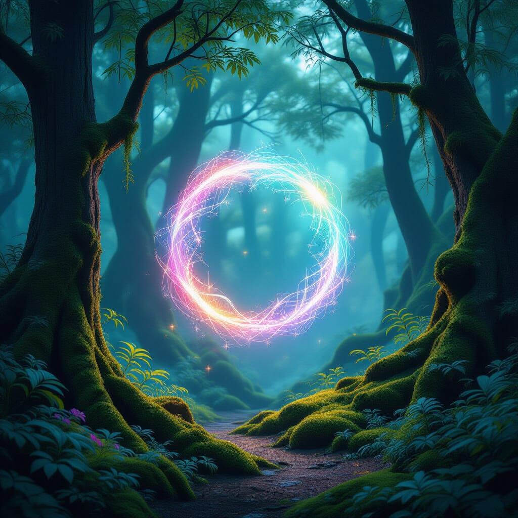 Ethereal Portal in Ancient Forest, Digital Fantasy Art