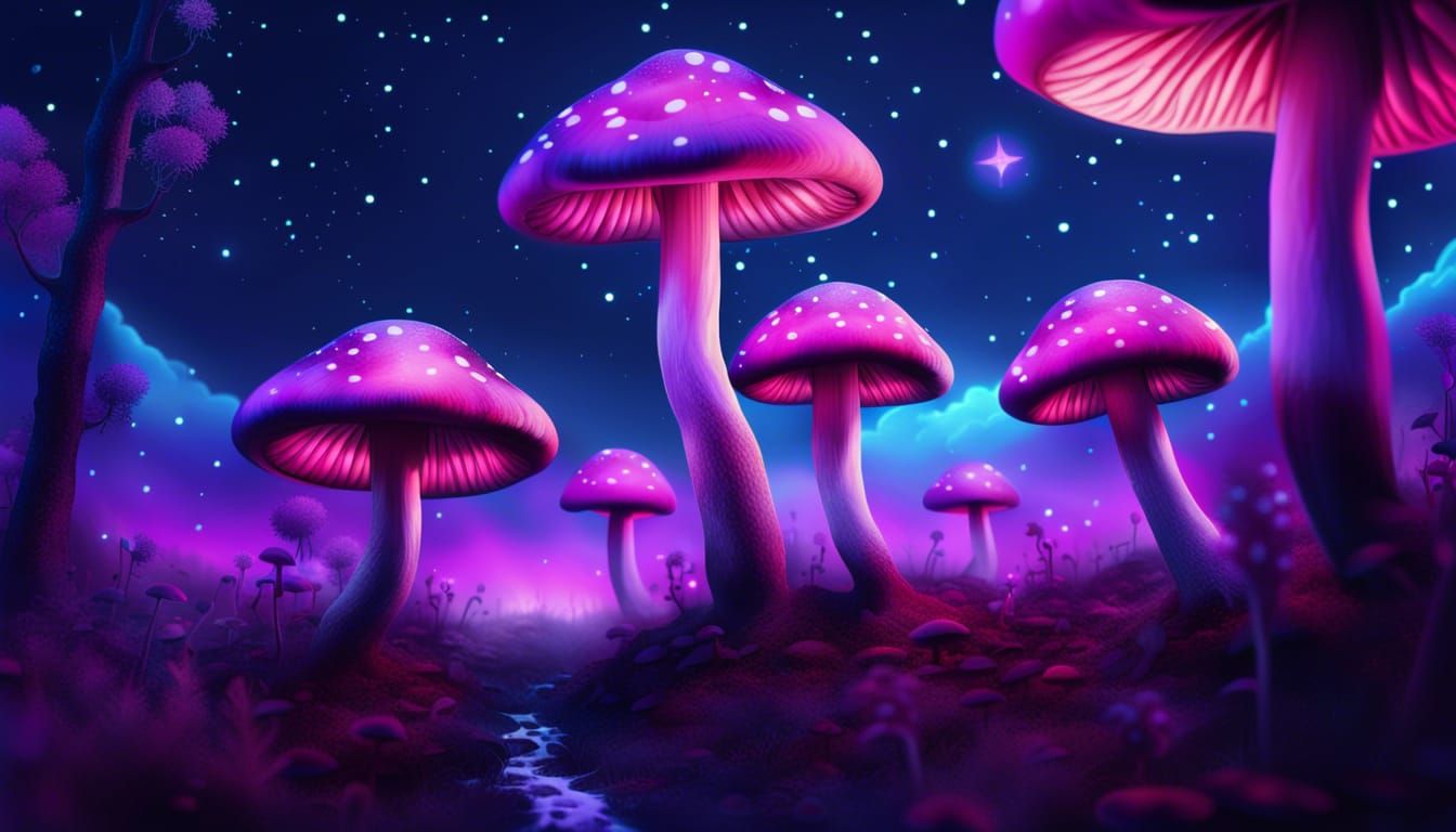 Glowing Mushrooms in Twilight Fantasy World