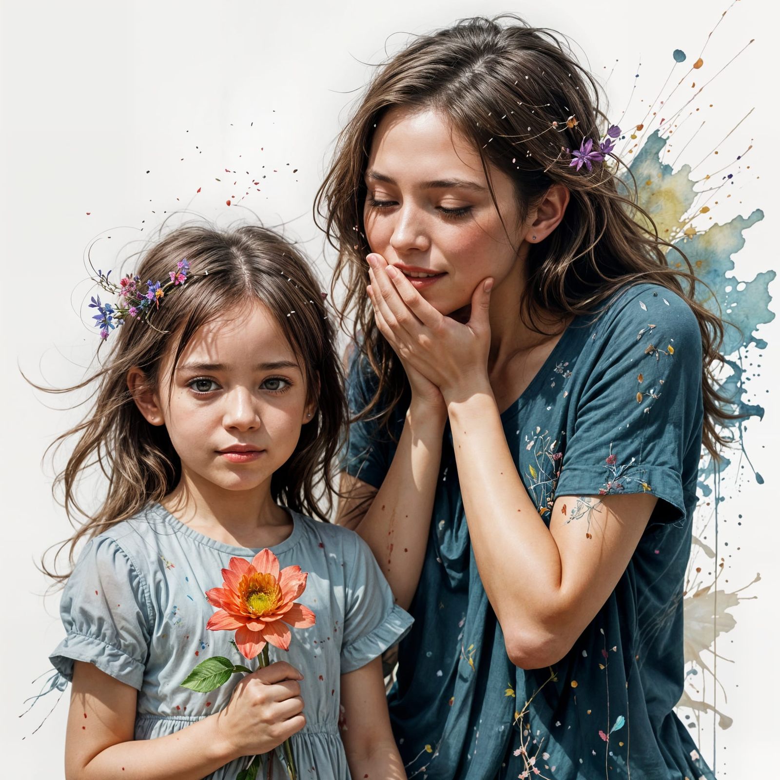 Mother's Day Watercolor Portrait of Innocence and Adoration