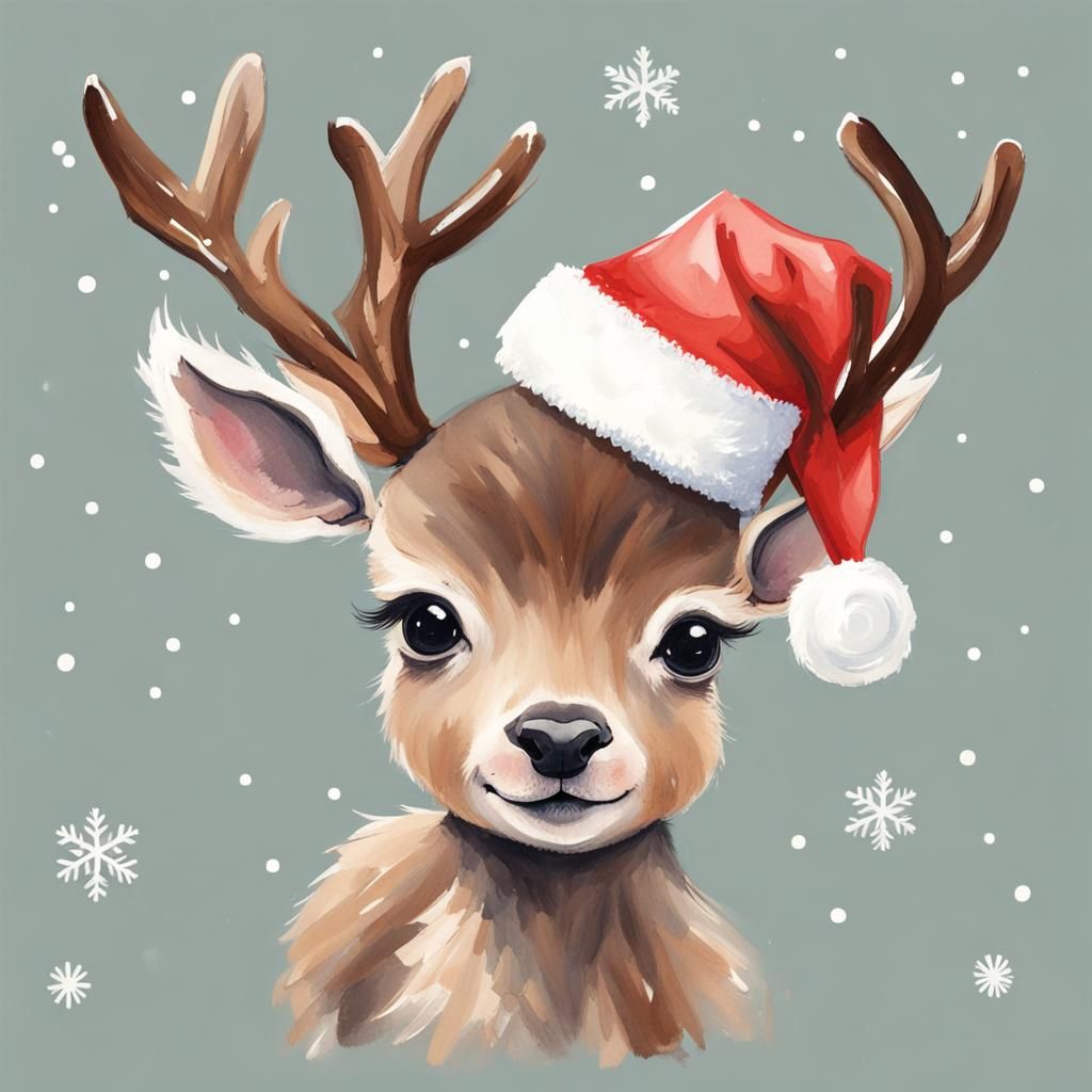 Cute Christmas Reindeer in Gouache Style