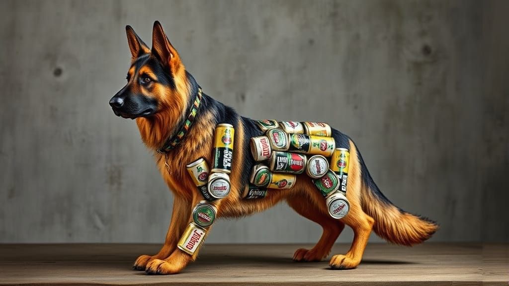 German Shepherd Dog Sculpture Made of Beer Cans