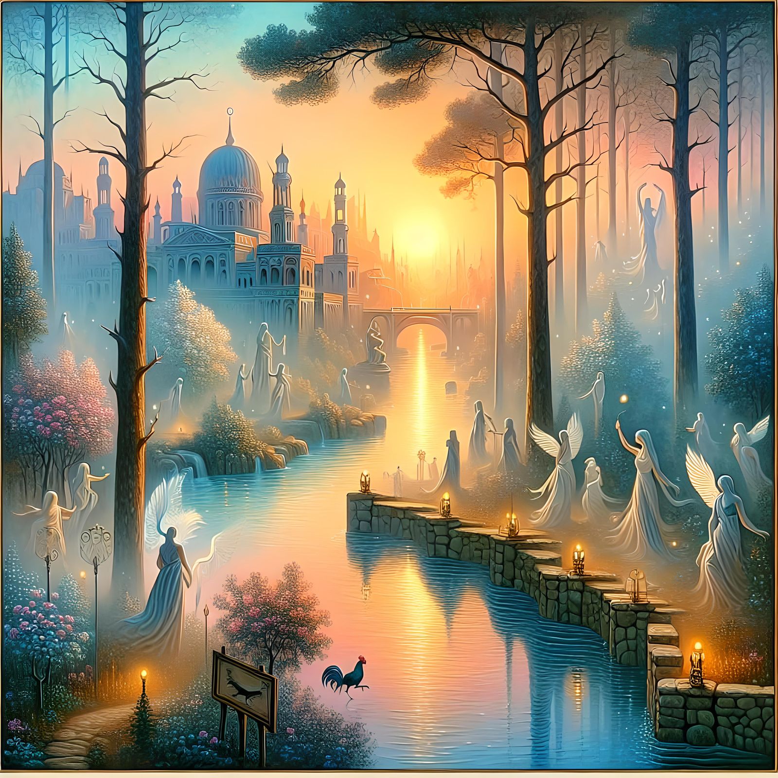 Ethereal Dawn Scene in Tranquil City