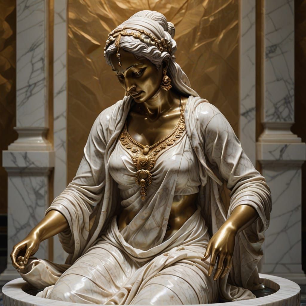 Marble Sculpture of an Indian Woman in Baroque Style