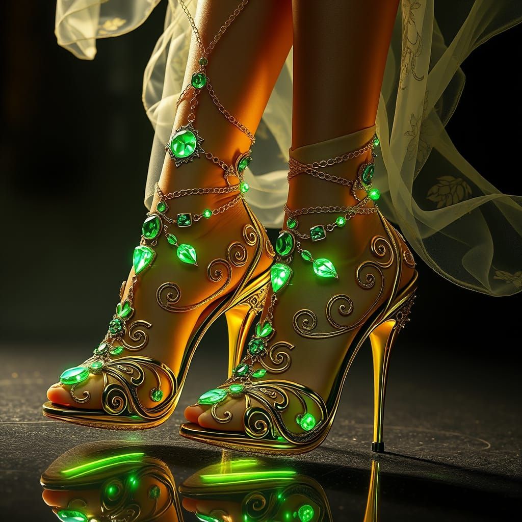 Luxurious Cyberpunk Legs in Exquisite High-Heeled Shoes