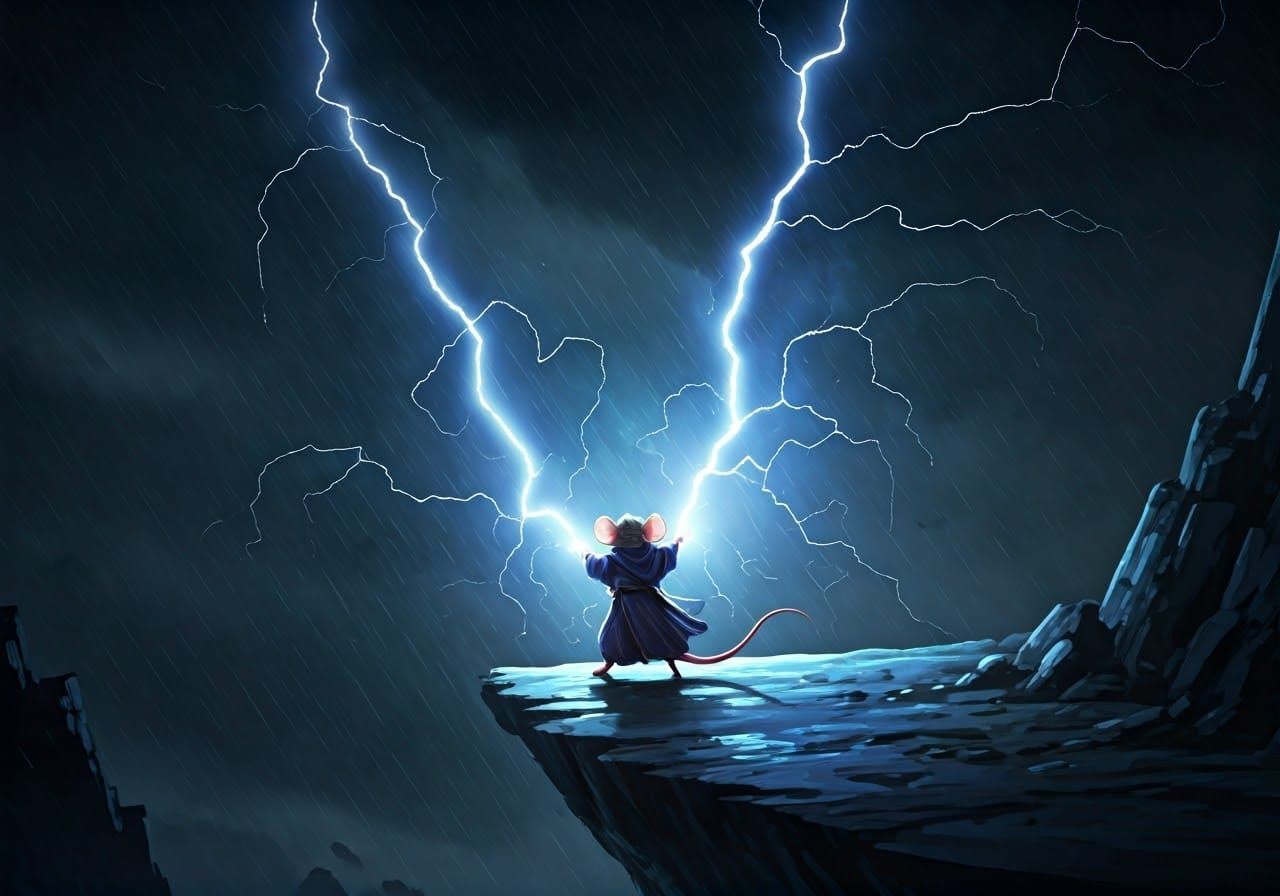 Epic Fantasy Wizard Unleashes Lightning on Stormy Cliffside...