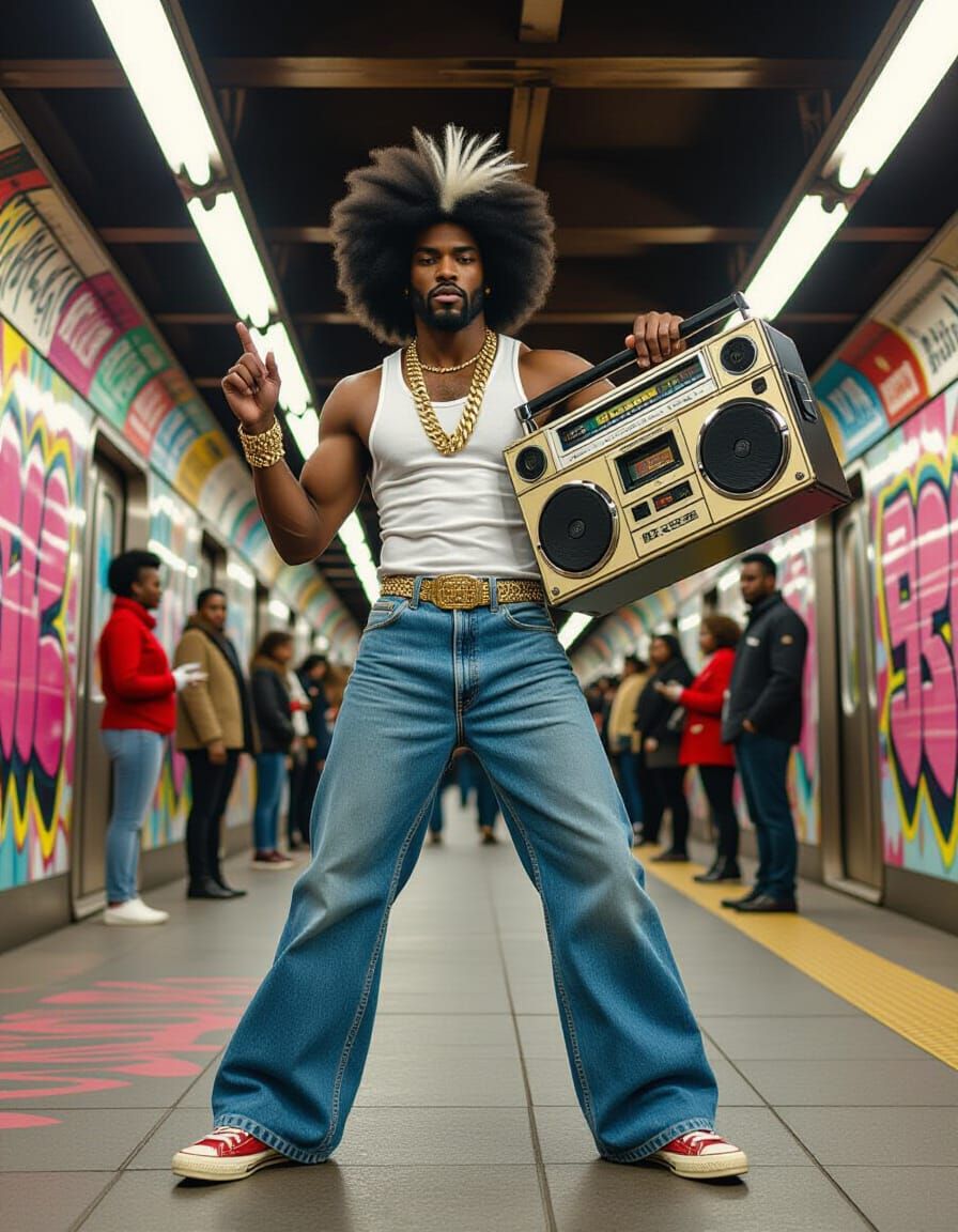 Retro Black Man in Subway, Comic Book Style