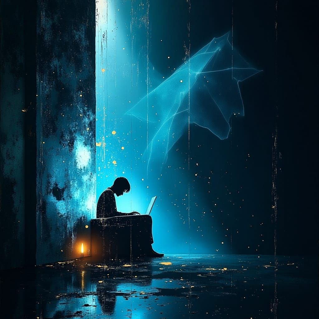 Man Overwhelmed by AI's Ghostly Code in Cold Room