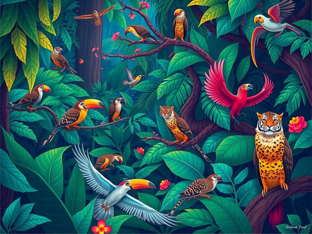 Amazonian Jungle Animals in Illustrative Style