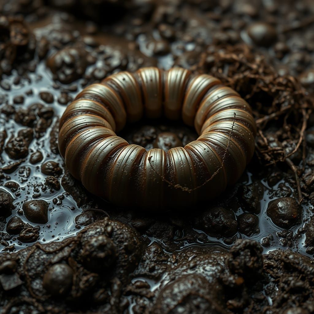 Hyperrealistic Earthworm in Damp Soil, Detailed Rendering
