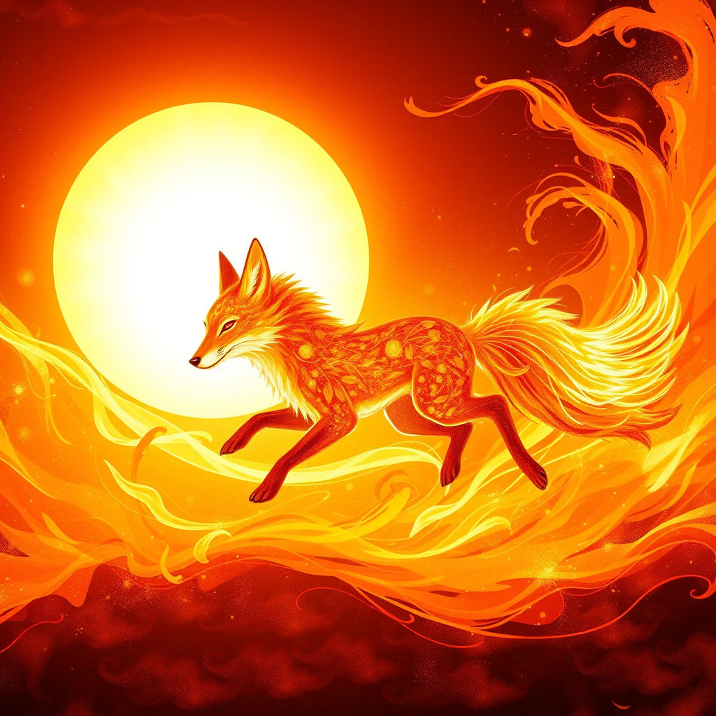 Luminescent Fox Made of Fire in Miyazaki Style