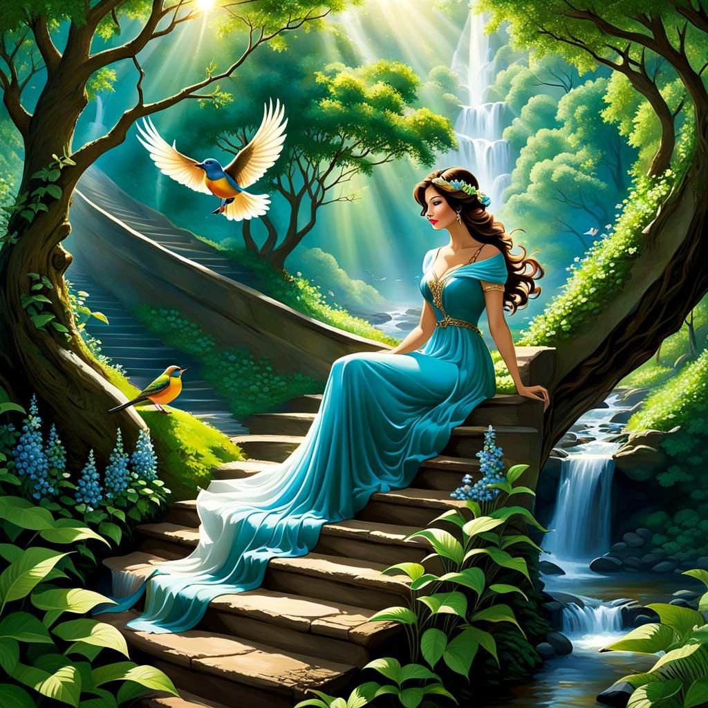 Lady on Stairway to Heaven with Songbird