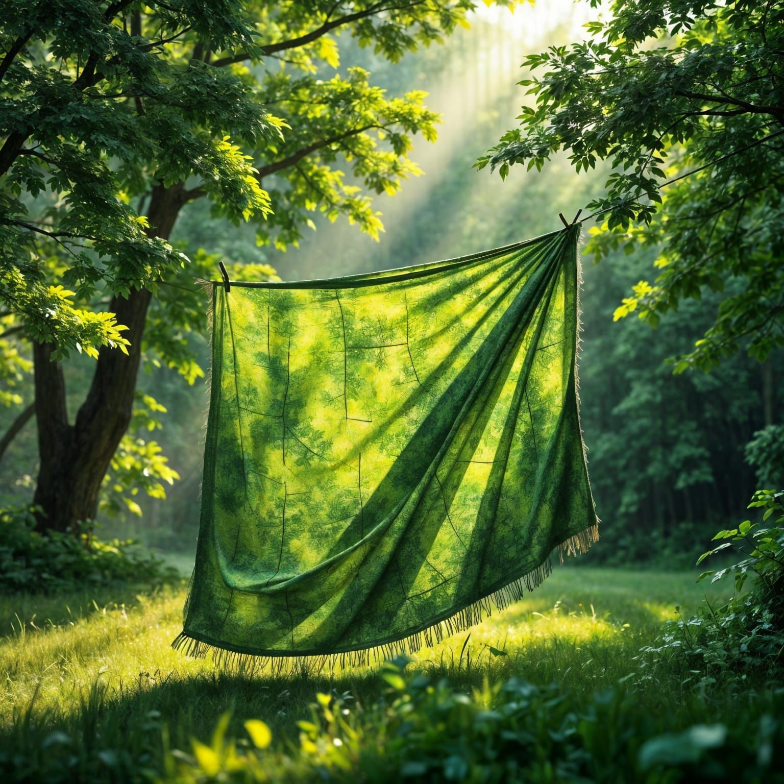 Hyper-Realistic Rug Hanging in Nature's Embrace