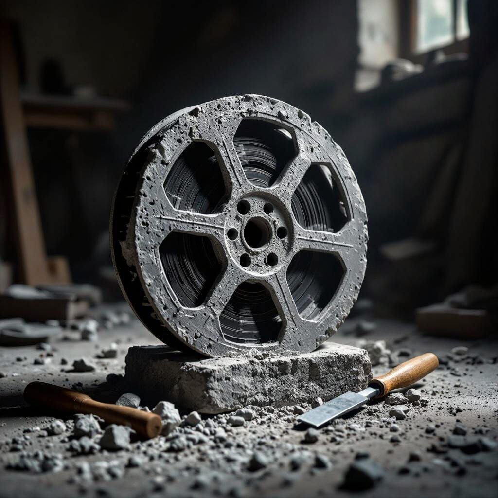 Granite Movie Reel Sculpture in Progress