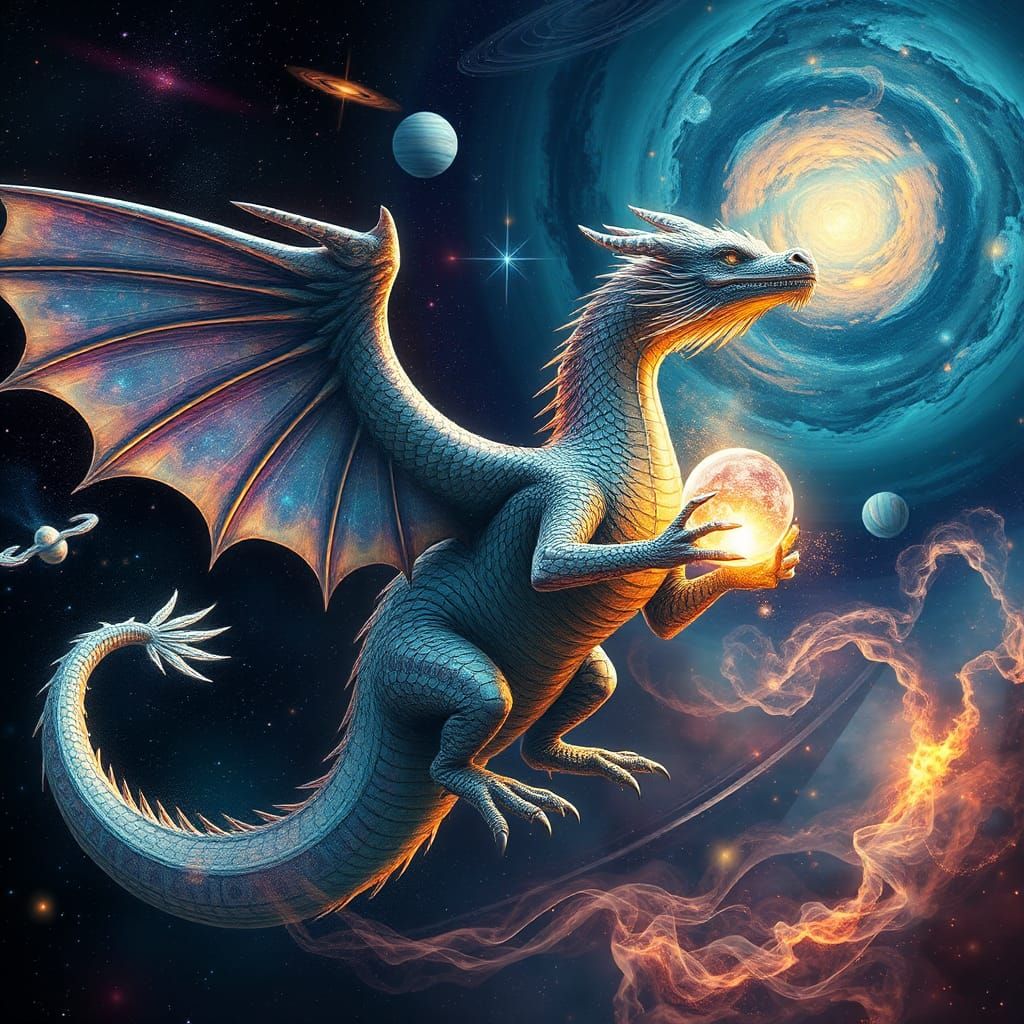 Cosmic Dragon Reshapes Space-Time in Surreal Style