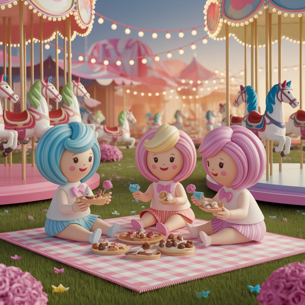 Whimsical Pastel Picnic in an Amusement Park