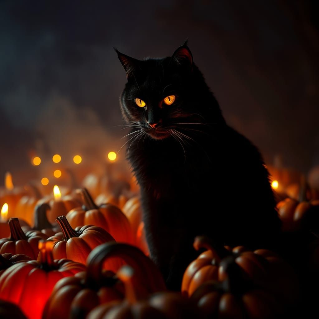 Mystical Black Cat Summons Spirits on Halloween