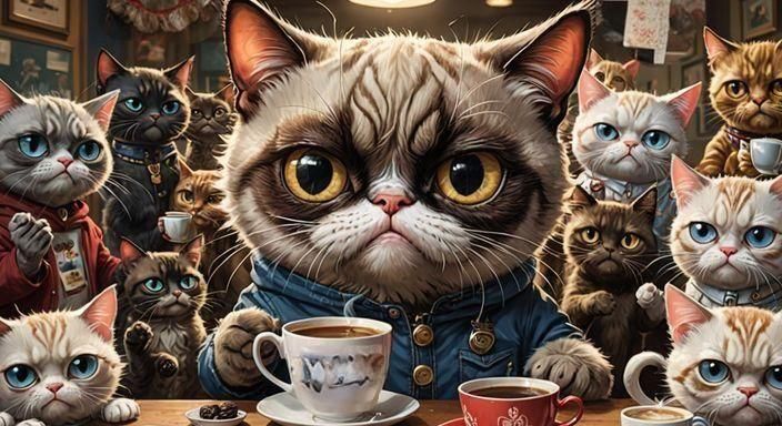Grumpy Cat Cafe in Pop-Surrealist Style
