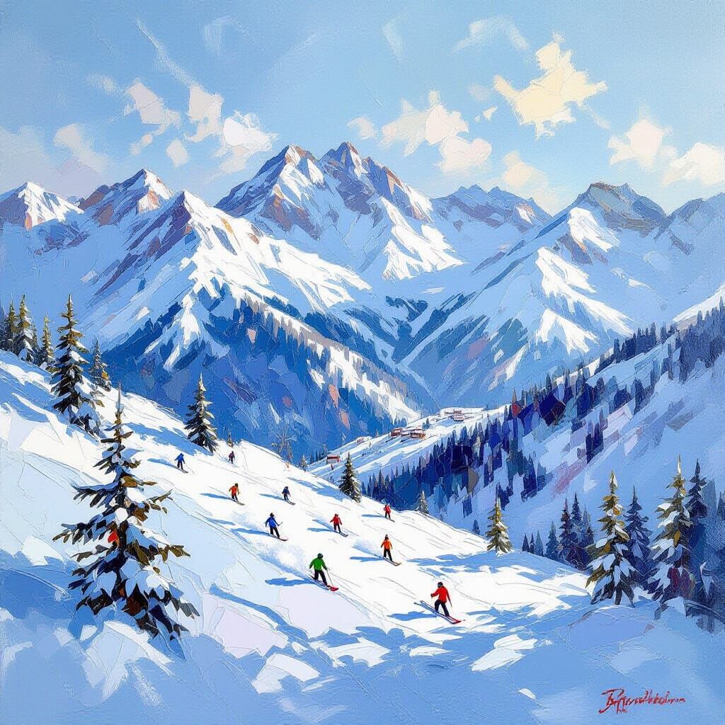 Epic Impressionist Ski Resort in Snowy Mountains