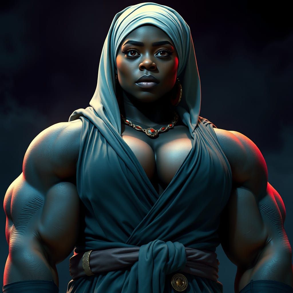 Majestic Black Female Bodybuilder with Bulging Biceps and Co...