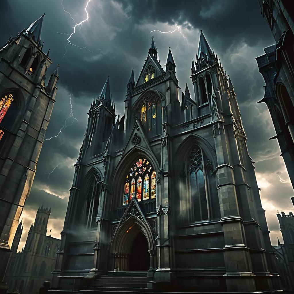 Haunted Gothic Cathedral in Lightning Storm