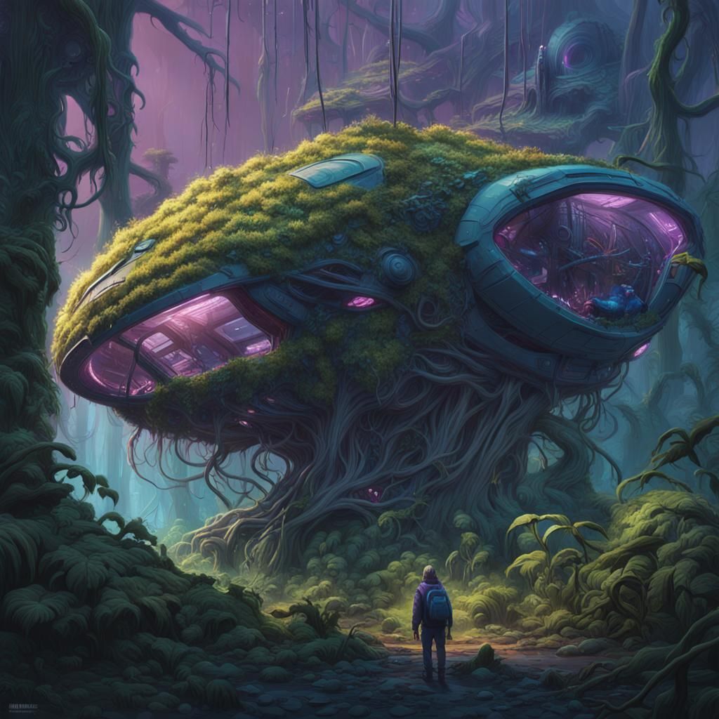 Vegetation Creature Captures Spaceship in Dense Jungle