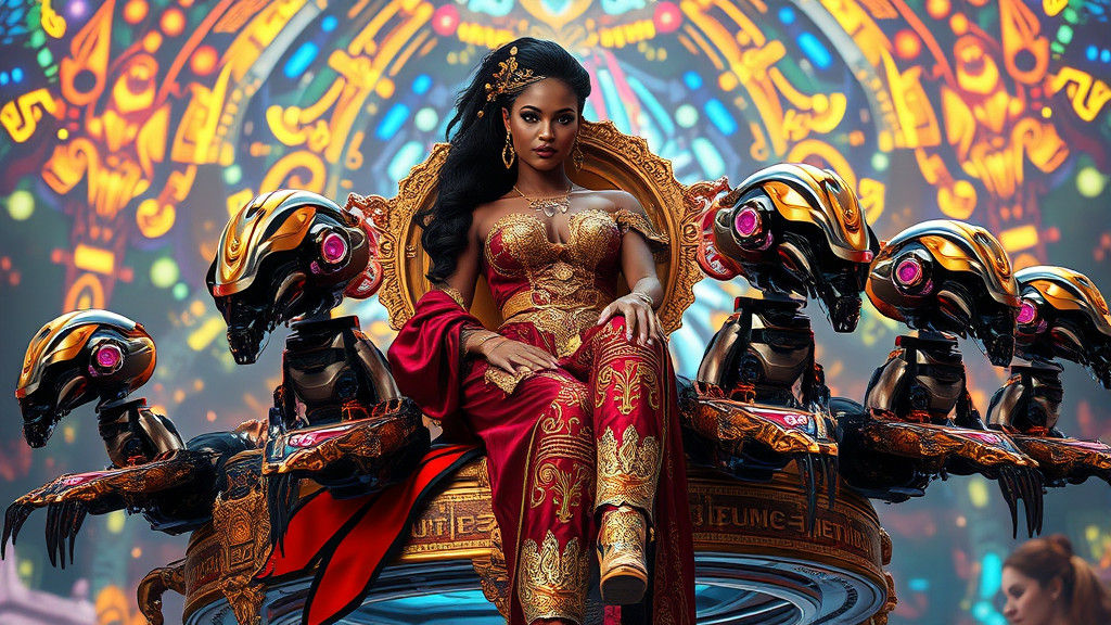 Opulent Brazilian Queen on Levitating Bier, in Matte Paintin...
