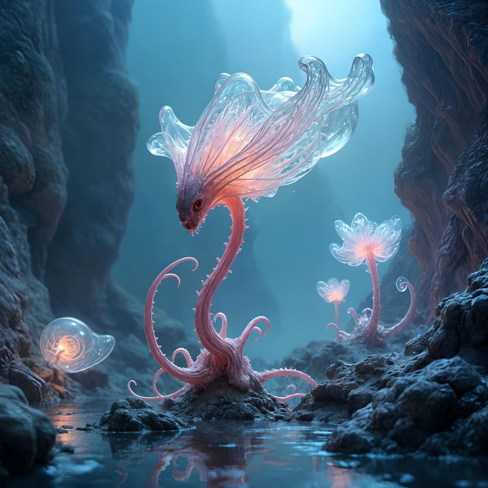 Iridescent Alien Plant in Sci-Fi Landscape