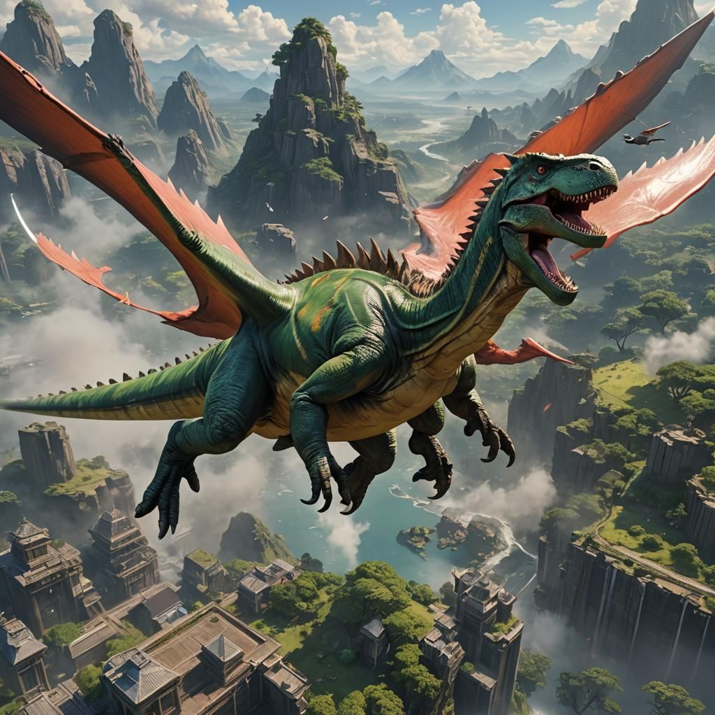 Flying Dinosaur in 3D Anime Art Style