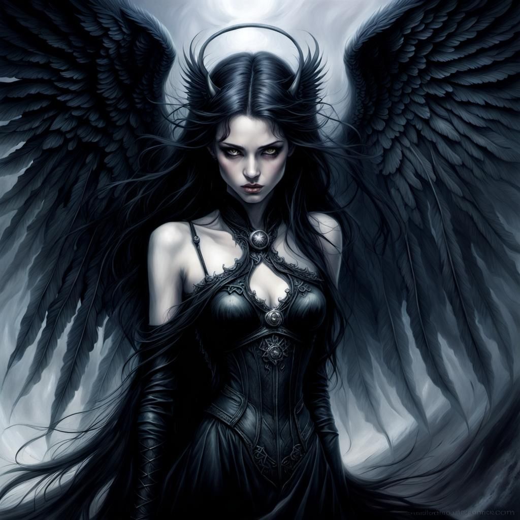 Melancholic Fallen Angel in Digital Painting Style