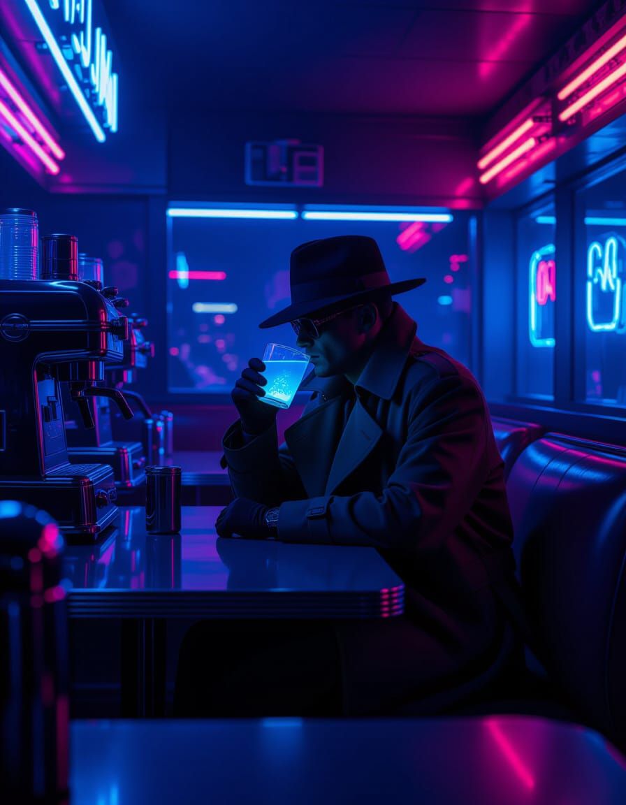 Retro-Futuristic Diner Scene in Neon Glow