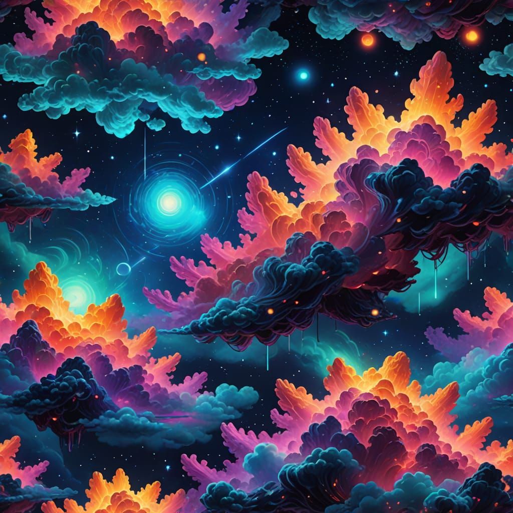 Surreal Cosmic Realm in Iridescent Holographic Style