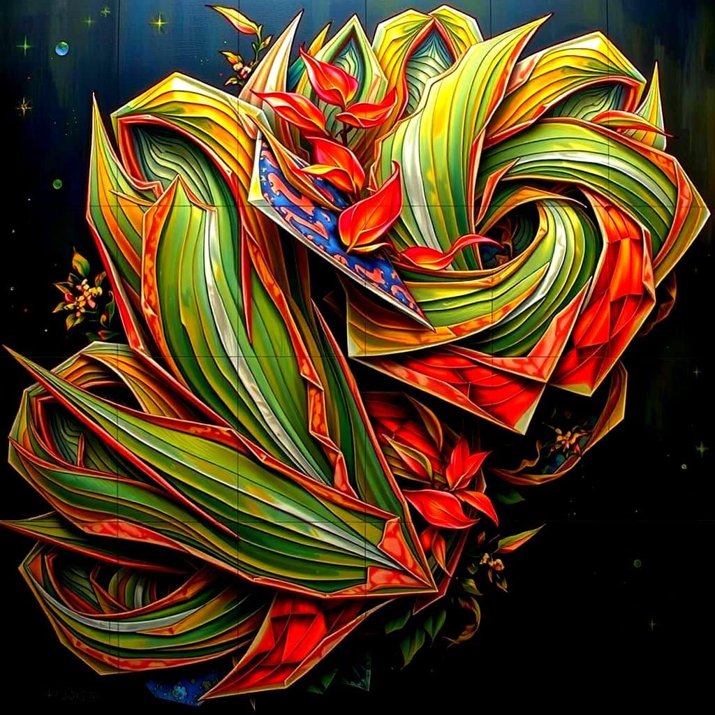 Hyperrealistic Botanical Tapestry with Fractured Flora