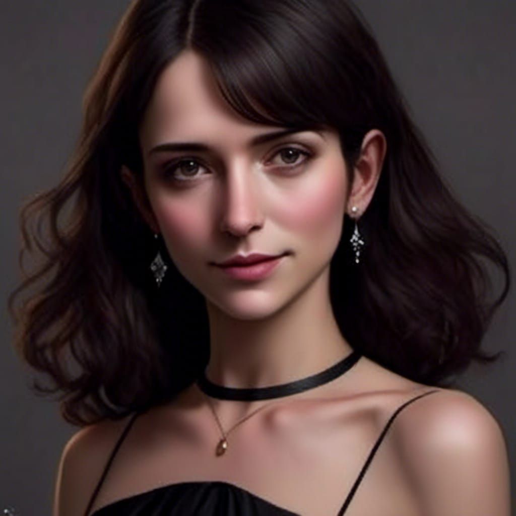 Woman in Black Dress at Party, Hyperrealistic Portrait