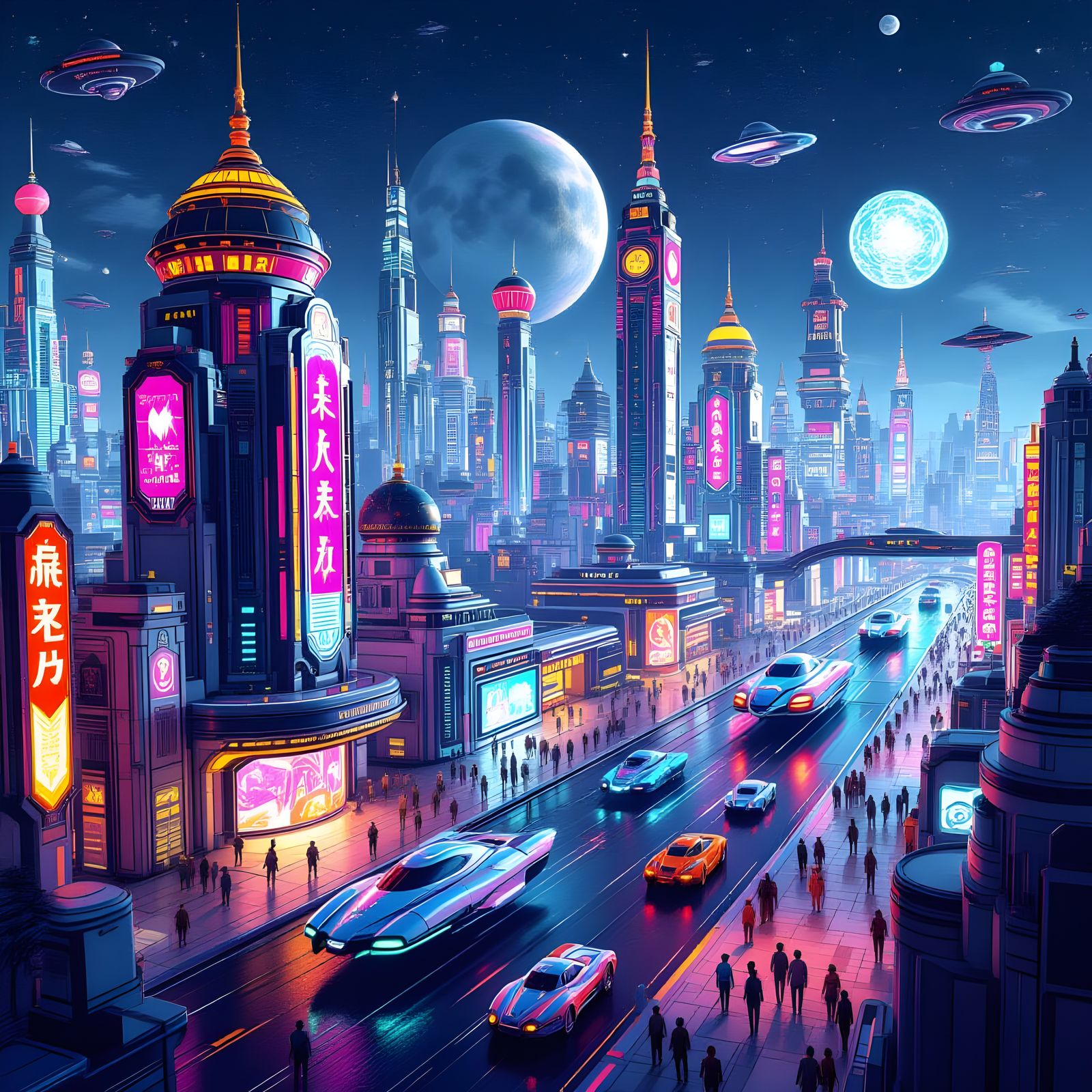 Bustling Interstellar Port City in Art Deco Style