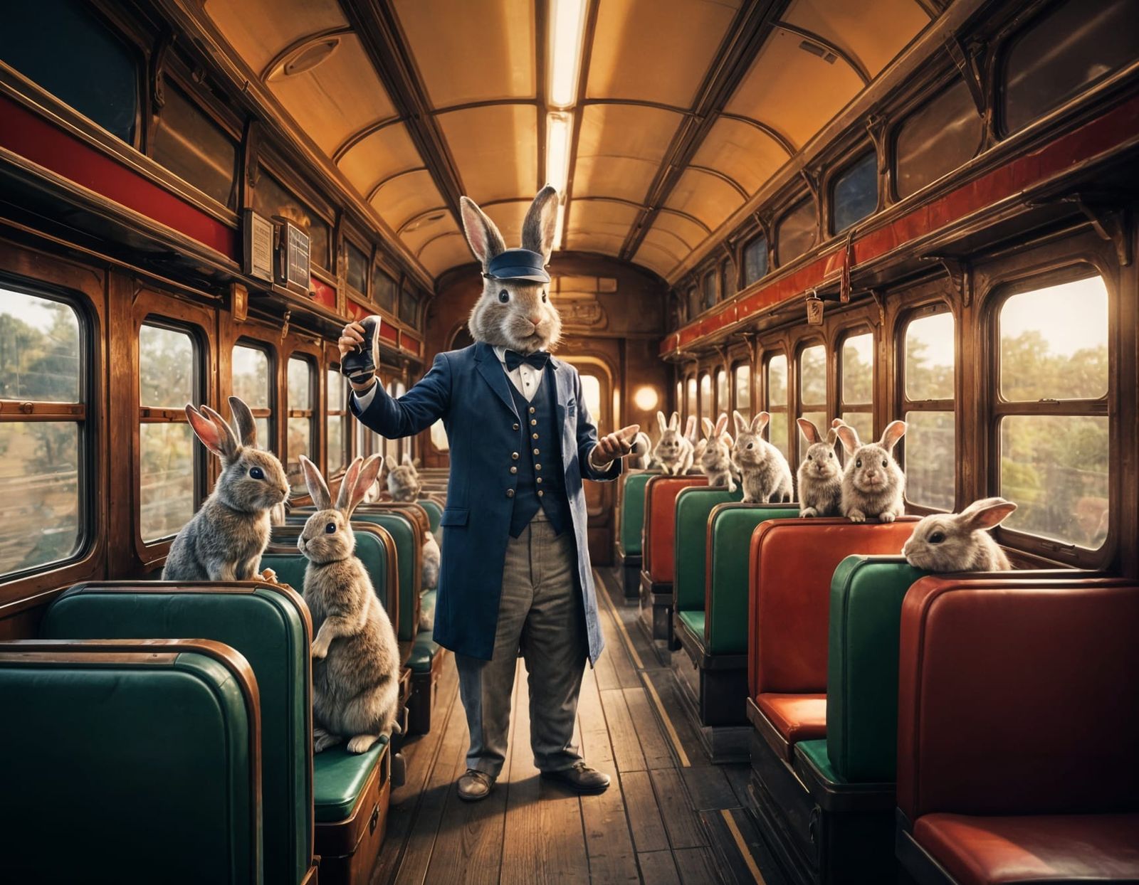 Rabbit Conductor on a Rabbit Train
