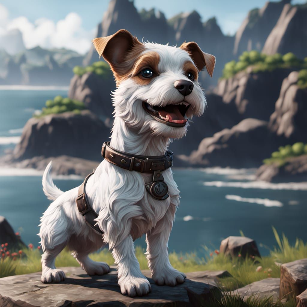 Pixar Style Parson Russell Terrier Dog on Wharf