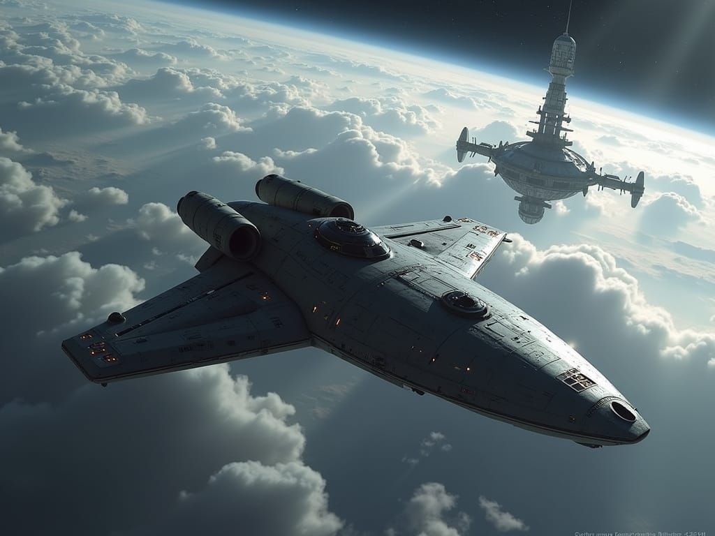 United Earth Fleet Ship Orbiting a Planet