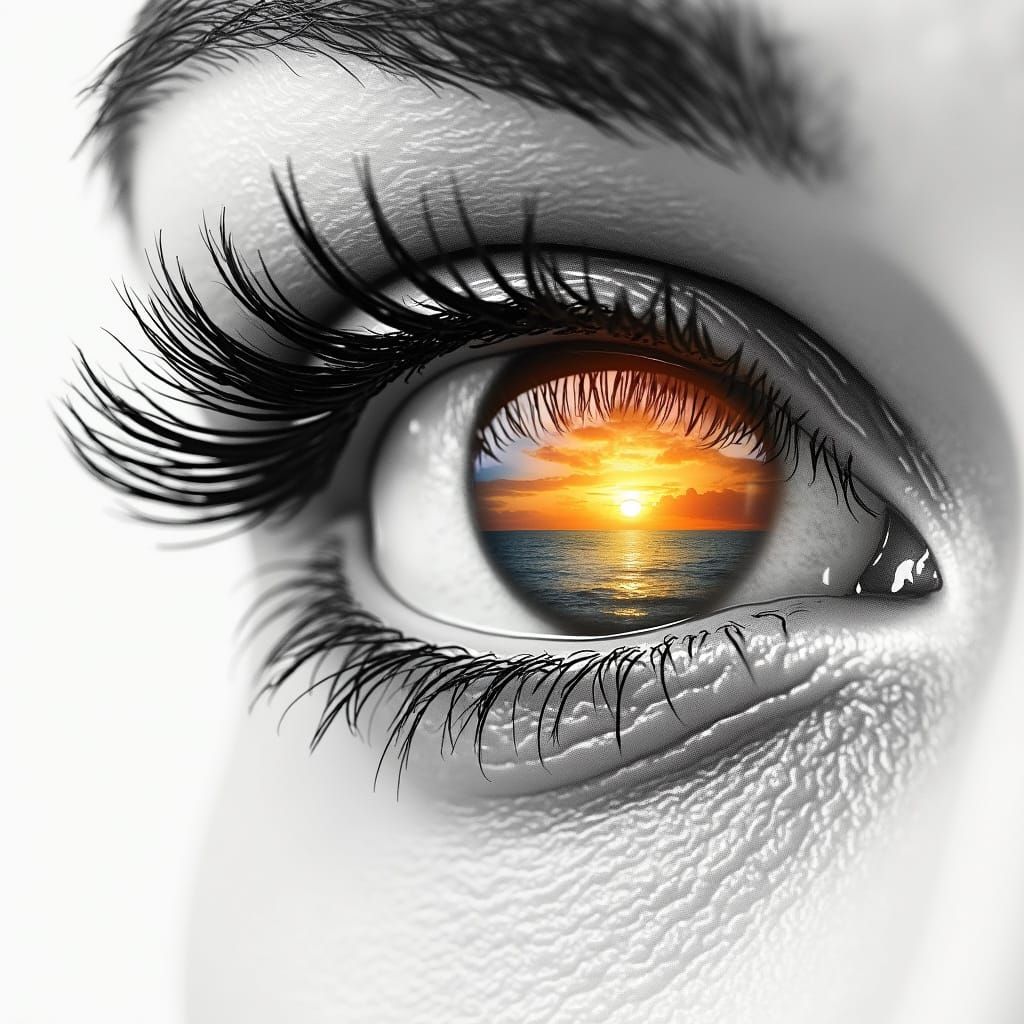 Woman's Eye in Seaside Sunset Pencil Style Macro
