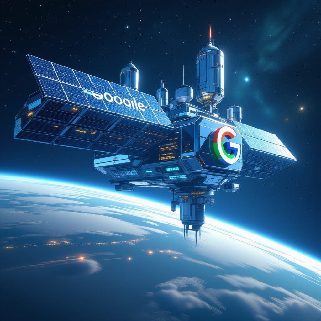 Futuristic Google Factory in Orbit