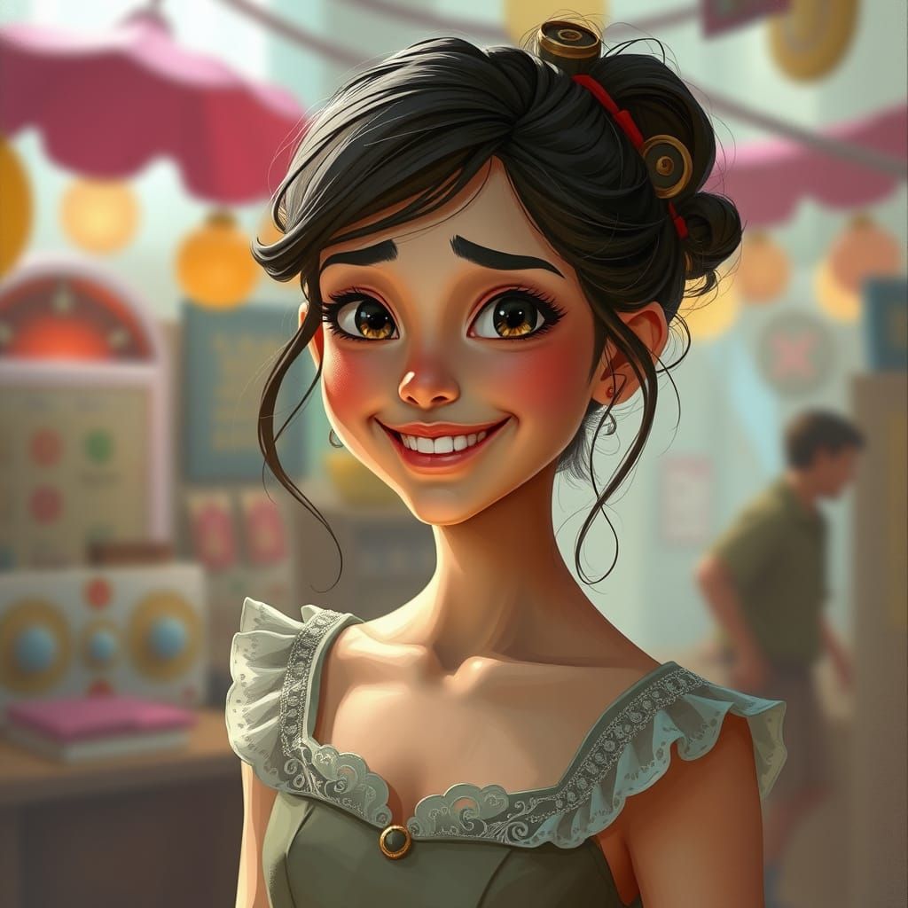 Woman with Mischievous Eyes in Whimsical Digital Painting