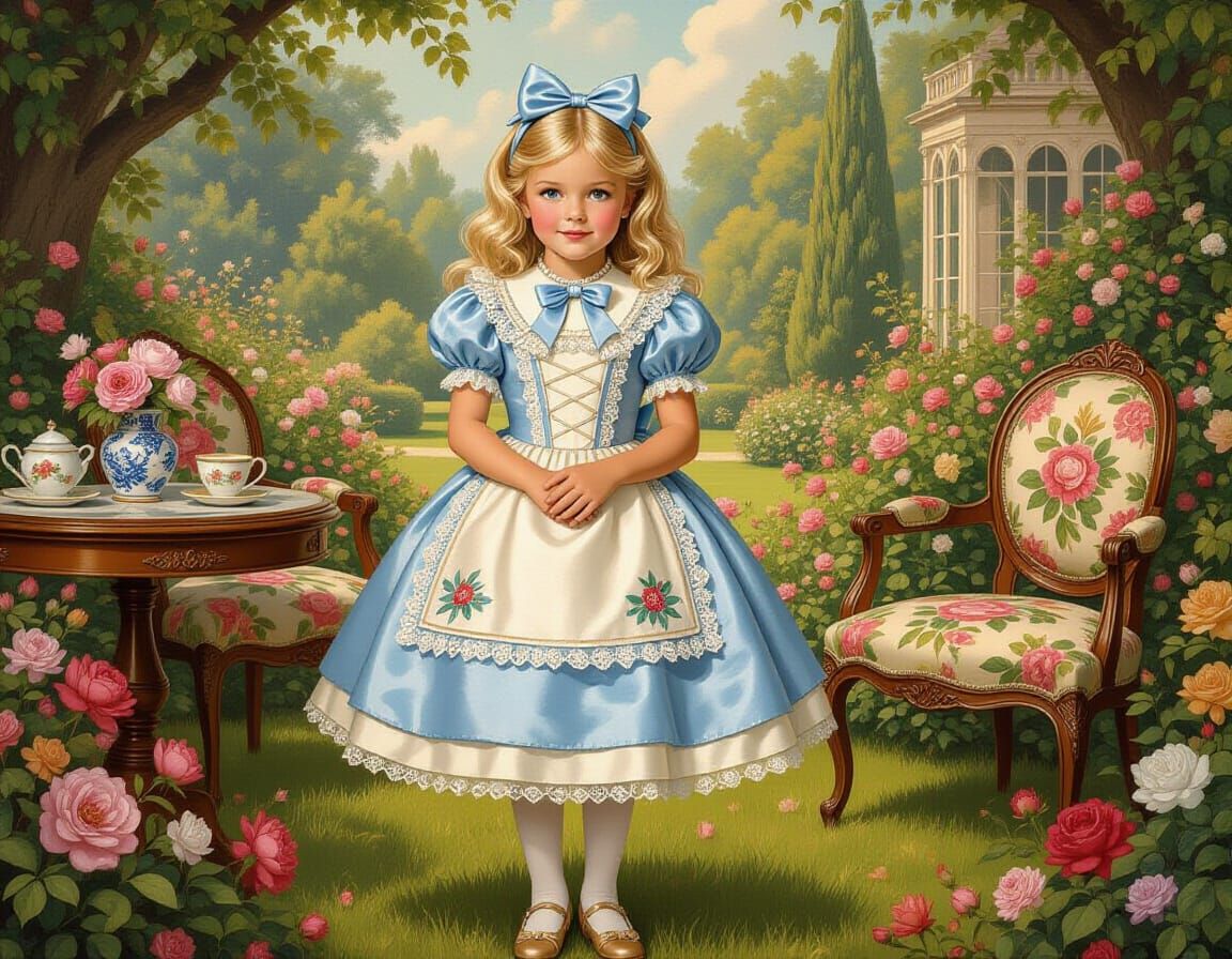 Alice in Regency Garden in Whimsical Style