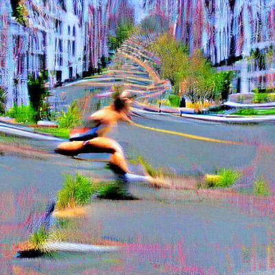 Surreal Multi-Legged Figure Rolling Downhill