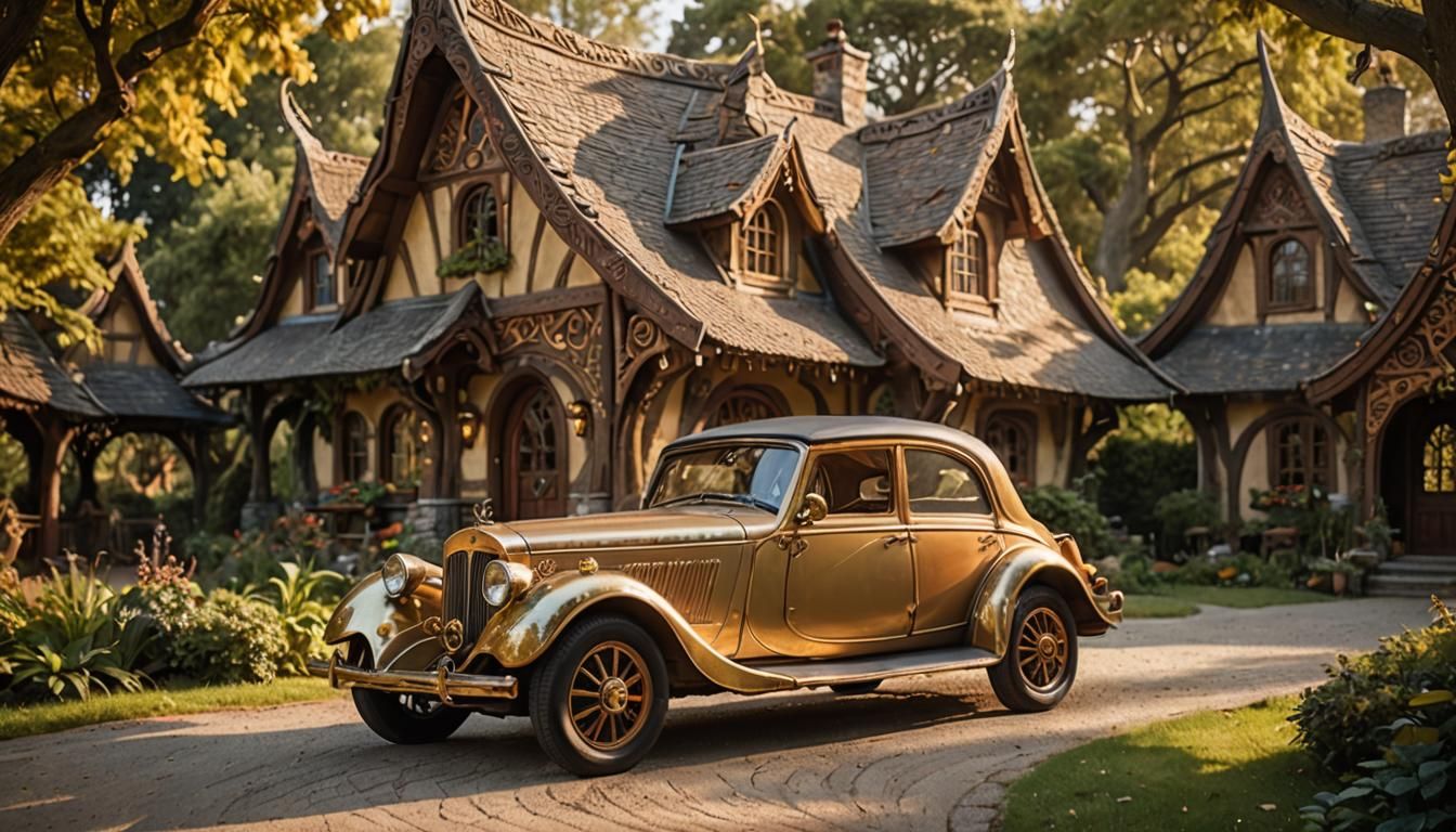 Elven Car and Cottage in Golden Light
