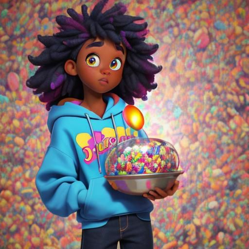 Pixar Girl with Fruity Pebbles Cereal